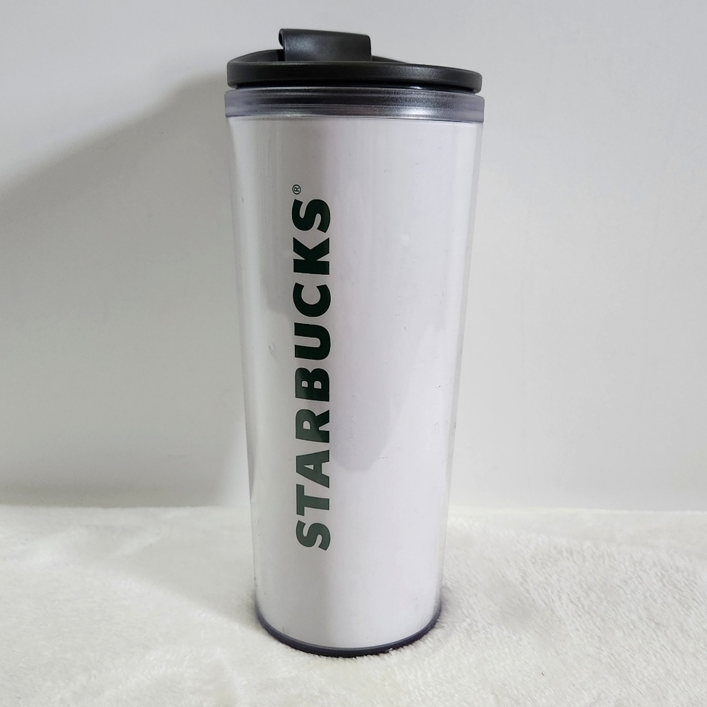 Starbucks Plastic Clear White Green Logo Travel Tumbler Mug 16 Oz